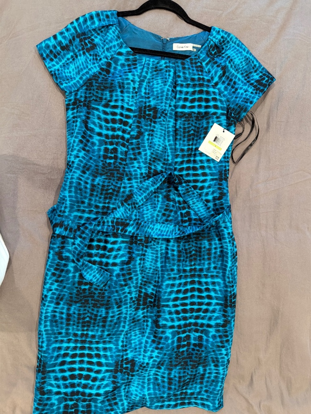 NWT Calvin Klein Blue Animal Print Sheath Dress | Size 4 | Belted